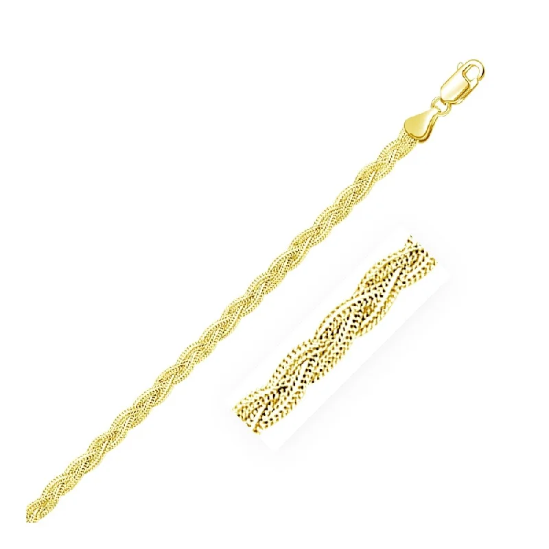 Women trendy beaded bangles and bracelets -3.5mm 14k Yellow Gold Braided Bracelet