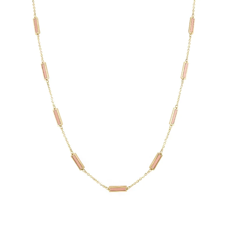 Women trendy statement necklaces -Joelle Light Pink Agate Layered Bar Necklace 18 Inches - 14K Gold Pink Agate Necklace