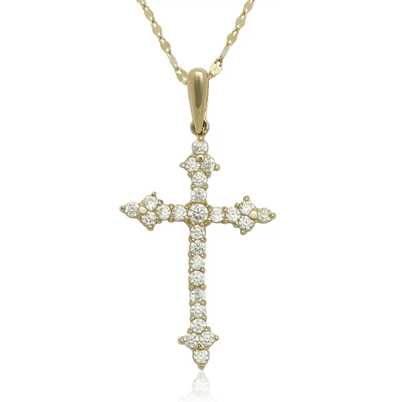 Women silver pendant necklaces -Curata 14K Gold 18" Cubic Zirconia Fleur de Lys Cross Necklace