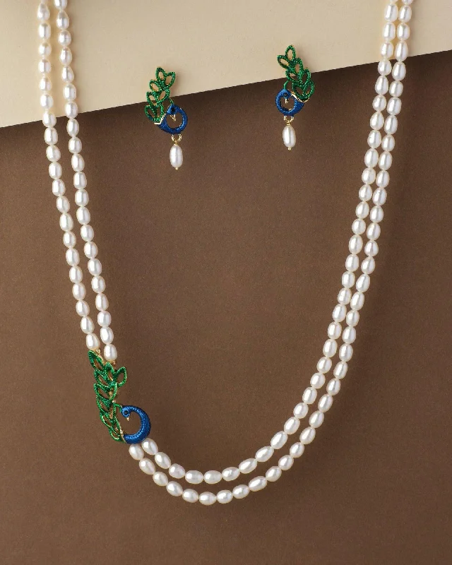 Women chunky necklaces -Trendy Peacock Real Pearl Necklace Set