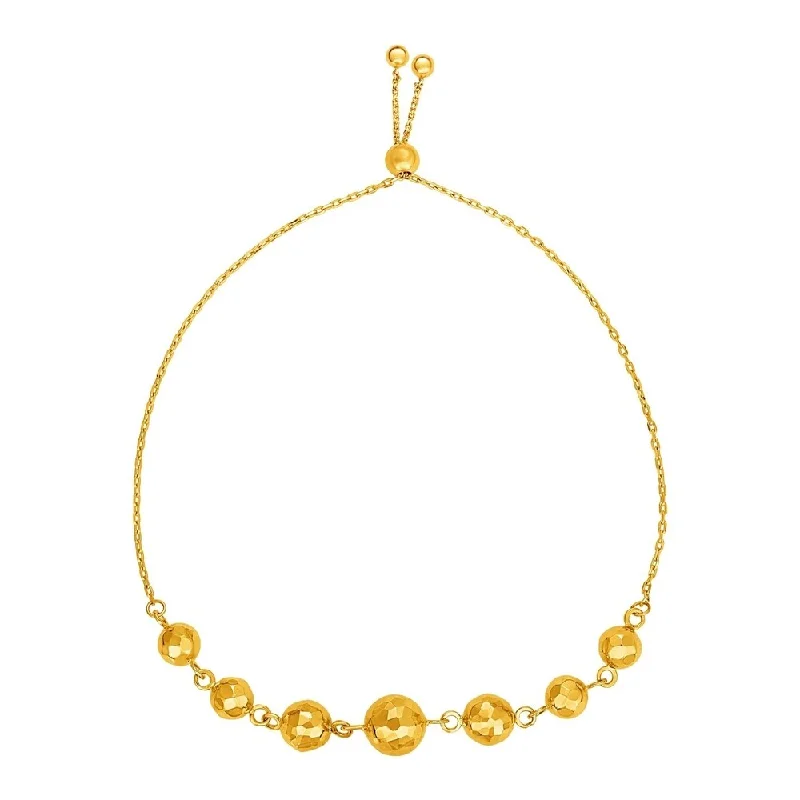 Women chunky bangles and bracelets -Adjustable Bracelet with Textured Spheres in 14k Yellow Gold