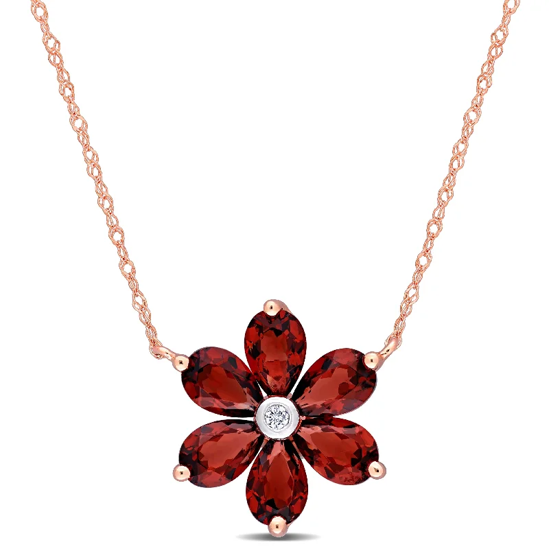 Women layered pendant necklaces -Miadora 10k Rose Gold Garnet and Diamond Accent Floral Station Necklace