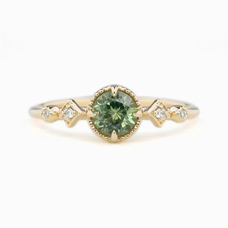 Women chic cuff engagement rings -Stella Ring 5mm 0.60ct Light green Montana Sapphire 14K Yellow Gold