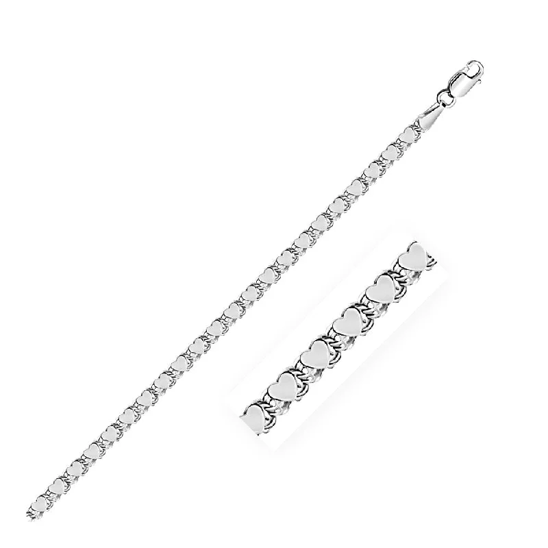 Women infinity charm bangles and bracelets -2.9mm 14k White Gold Heart Bracelet