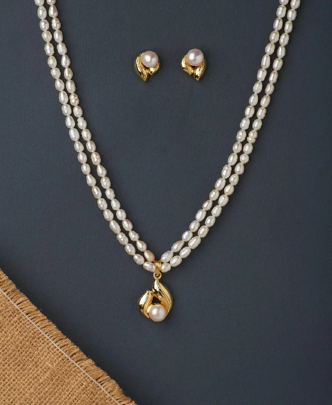 Women birthstone charm necklaces -Simple and Elegant Real Pearl Necklace Set