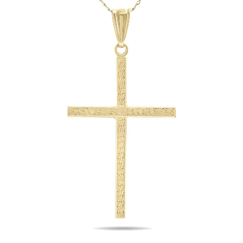 Women twist necklaces -10K Yellow Gold Ribbed Cross Pendant Necklace with 18 Inch Chain