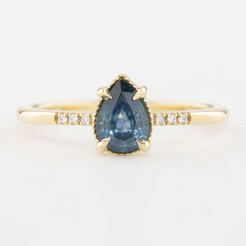 Women handmade engagement rings -Grace Ring 0.73ct Pear Cut Blue Green Montana Sapphire (One of a kind)