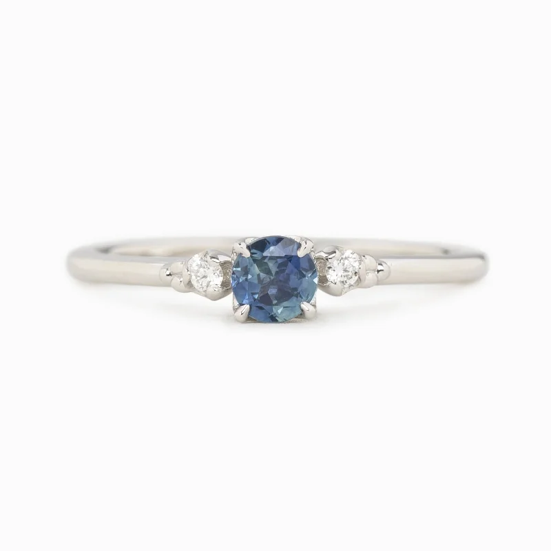 Women luxury gold engagement rings -Estel Ring - 4mm 0.30ct Montana Sapphire, 14k White Gold