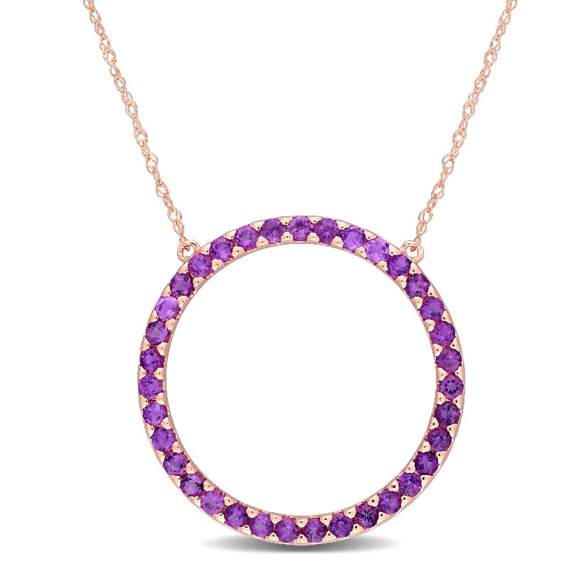 Women gemstone necklaces -Miadora 10k Rose Gold Amethyst Circle of Life Birthstone Necklace