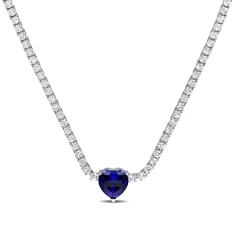 Women luxury pearl necklaces -Miadora Created Blue and Created White Sapphire Heart Necklace in Sterling Silver