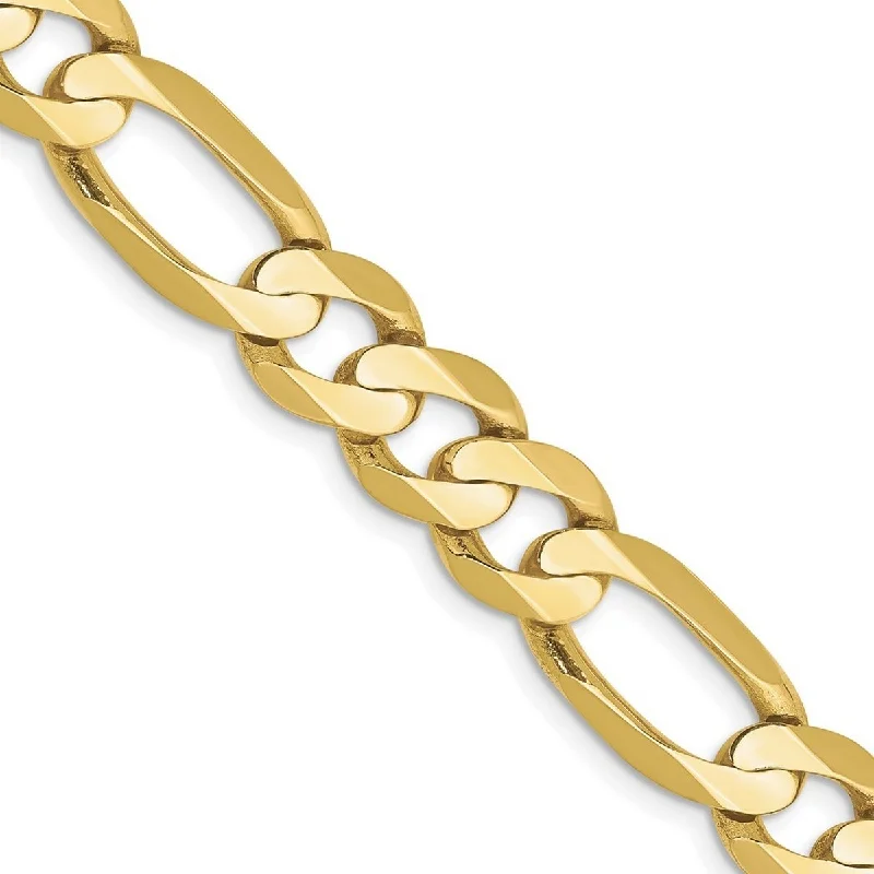 Women charm bangles and bracelets -Curata 10k Yellow Gold 8.75mm Solid Polished Light Figaro Chain Bracelet