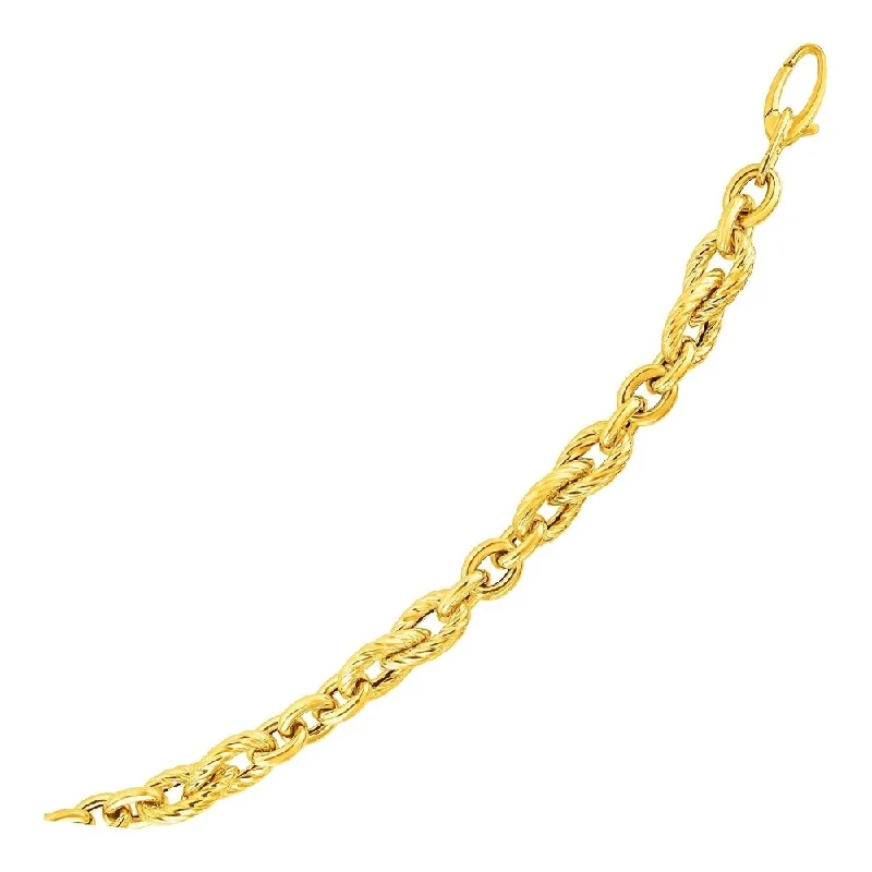 Women classic bangles and bracelets -Shiny and Textured Teardrop and Round Link Bracelet in 14k Yellow Gold