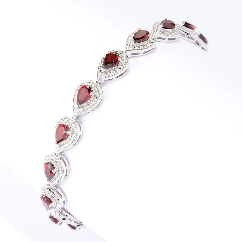 Women chunky bangles and bracelets -Sterling Silver 6.25ctw Garnet & White Zircon Line Bracelet