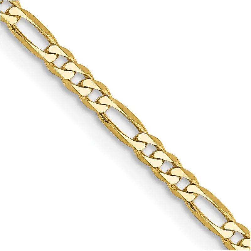 Women chic cuff bangles and bracelets -Curata 10k Yellow Gold Solid Concave Polished 2.2mm Figaro LINK Chain Bracelet