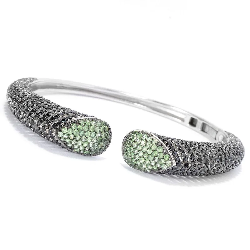 Women beaded charm bangles and bracelets -Sterling Silver 7 7/8ct TGW Black Spinel and Tsavorite Bracelet