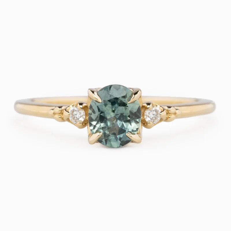 Women classic bangle engagement rings -Estel Ring 6x5mm 0.80ct Light Blue Green Oval Montana Sapphire, 14K Yellow Gold