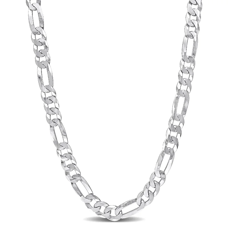 Women chic charm necklaces -Miadora Sterling Silver Figaro Flat Necklace