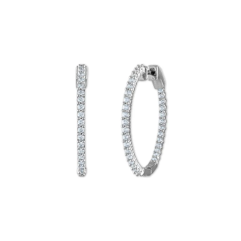 Women wedding earrings -1 CTW Diamond In & Out Hoop Earrings in Sterling Silver