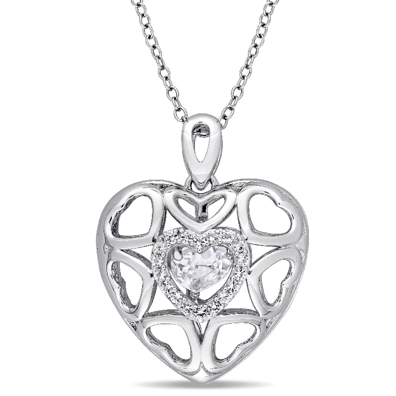 Affordable necklaces for women -Miadora Sterling Silver White Topaz Accent Multi- Open Heart Locket Necklace