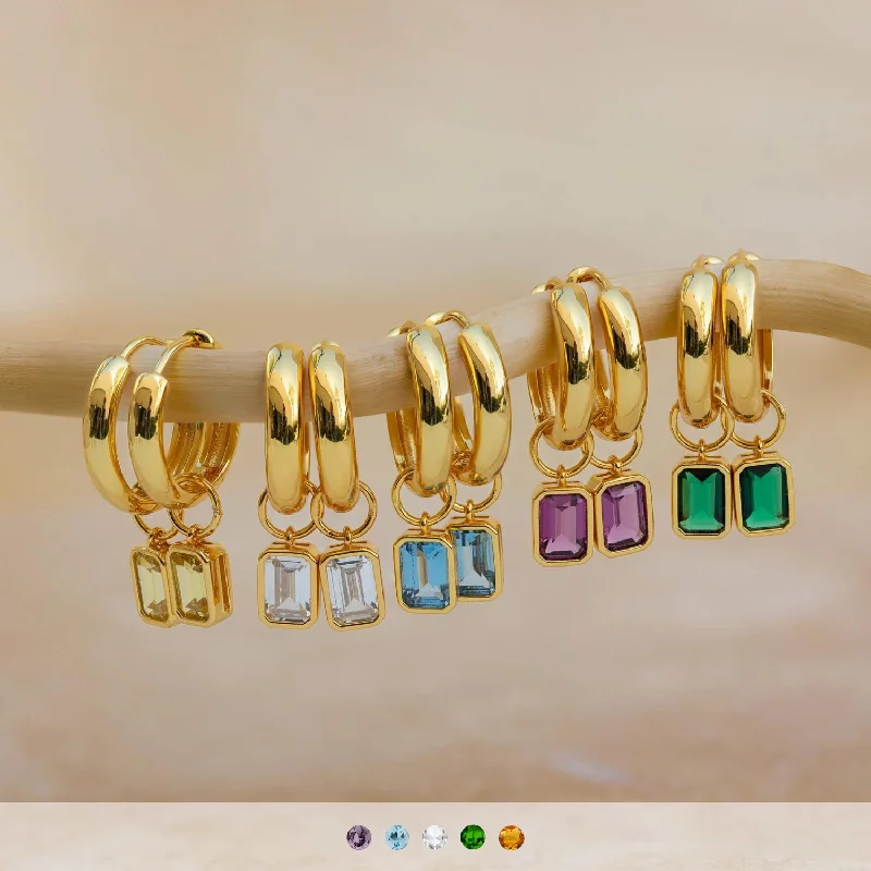 Women statement gemstone earrings -Dangling Gemstone Hoops