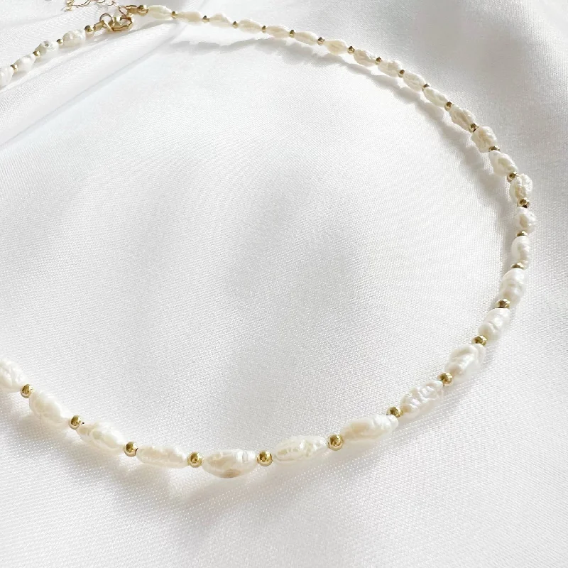 Women crystal-encrusted necklaces -Stone Harbor Freshwater Pearl Beaded Necklace Gold Filled