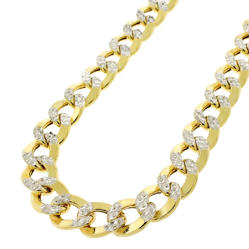 Women engraved pendant necklaces -14k Yellow Gold 11mm Hollow Cuban Curb Link Diamond Cut Two-Tone Pave Necklace Chain 24" - 28"