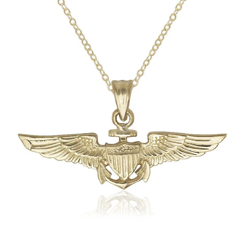 Women dainty necklaces -Curata 14k Yellow Gold 18" U.S. Military Pilot Wings Pendant Necklace Necklace