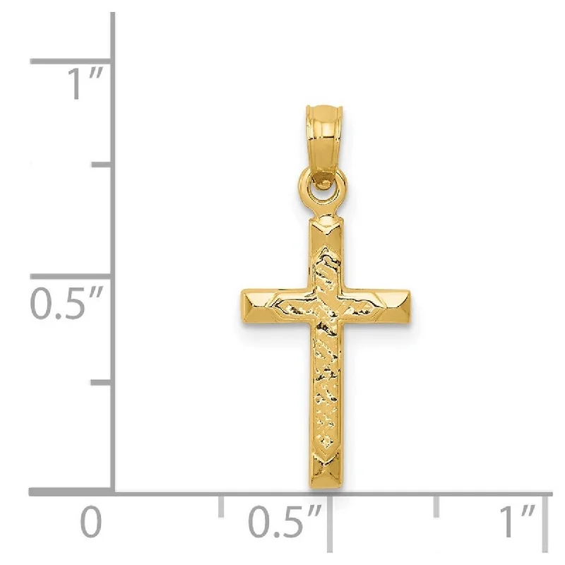 Women crystal-encrusted necklaces -Curata 14k Yellow Gold 18" Textured Ornate Cross Necklace - 11x24mm