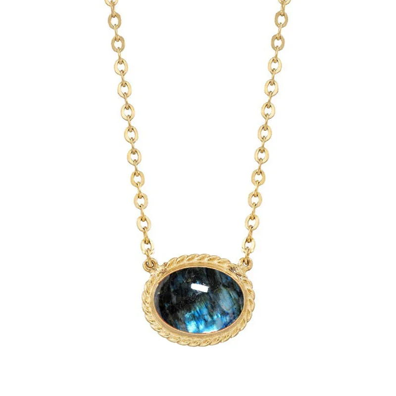 Women simple gemstone necklaces -Gold Over Sterling Silver with Labradorite Solitaire Necklace-18"chain