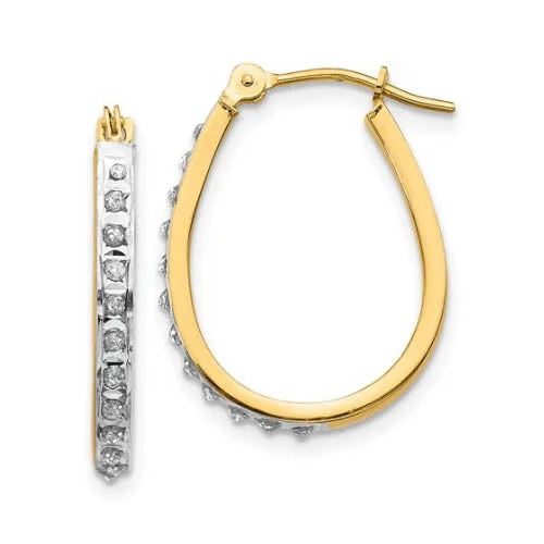 Women drop earrings -Diamond Fascination 14KT Yellow Gold 20X16MM Diamond Accent Hoop Earrings