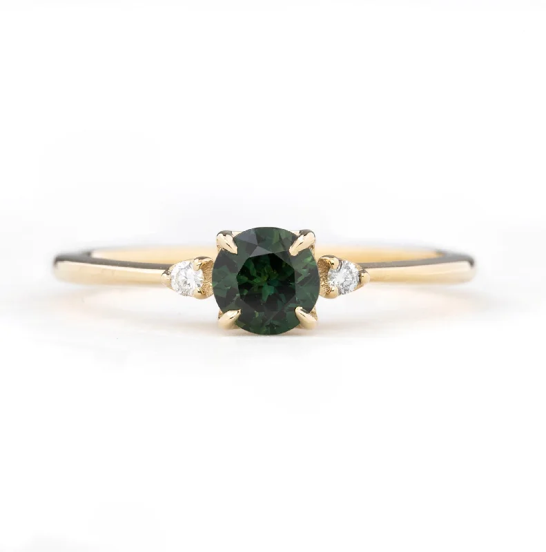 Women stylish engagement rings -Sofia Ring 4.75mm 0.55ct Queensland Round Green Sapphire, 14k Yellow Gold