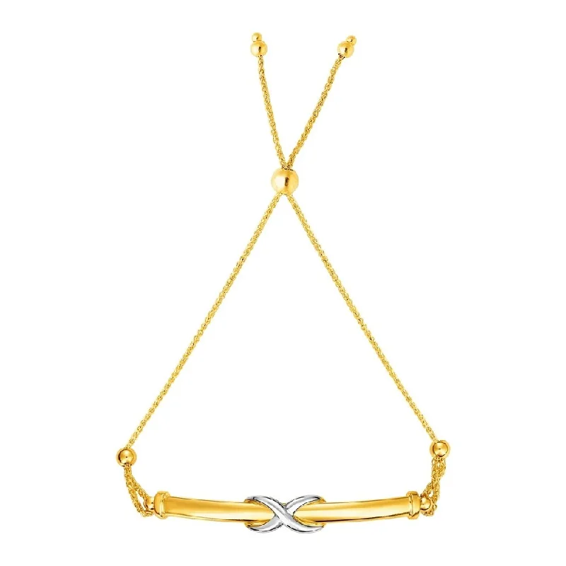 Women double-layered bangles and bracelets -Adjustable Friendship Bracelet with Infinity Motif in 14k Yellow and White Gold