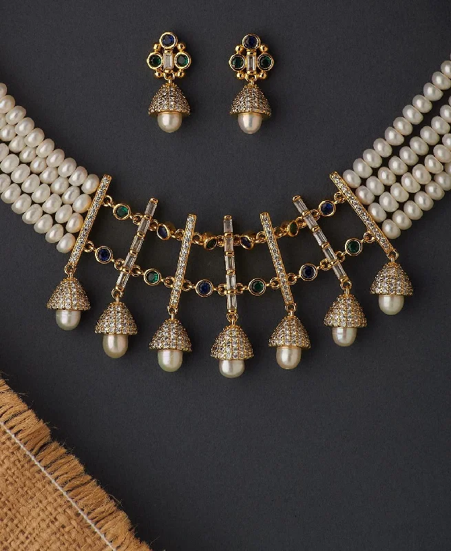 Women crystal necklaces -Ravishing Real Pearl Necklace Set