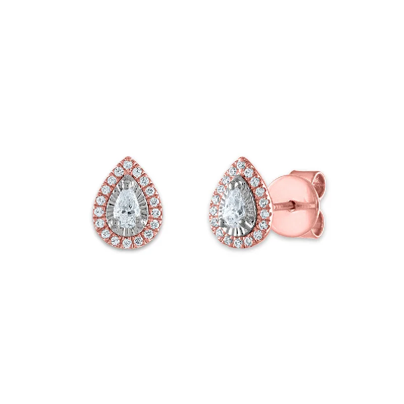 Gold earrings for women -1/3 CTW Diamond Halo Stud Earrings in 10KT Rose Gold