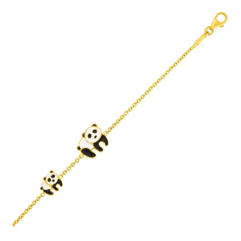 Women fashion bangles and bracelets -14k Yellow Gold Childrens Bracelet with Enameled Panda Bears