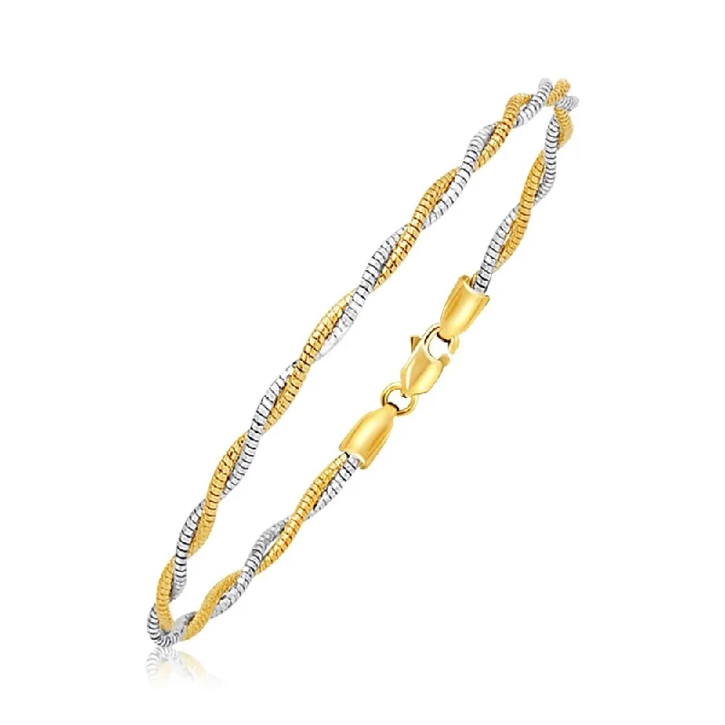 Women zodiac bangles and bracelets -14k Two-Tone Gold Braided Style Mirror Spring Bracelet