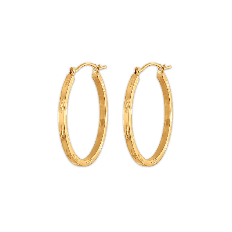 Women sparkly earrings -10KT Flat Diamond Cut Gold Hoop Earrings