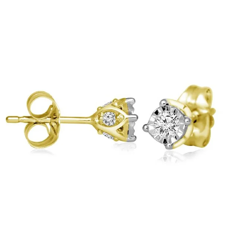 Women classic stud earrings -1/4 CTW Diamond Solitaire Illusion Set Stud Earrings in 10KT Yellow Gold