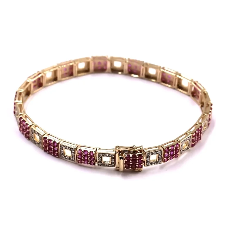 Women rose gold bangles and bracelets -14KT Yellow Gold Ruby and Diamond Bracelet