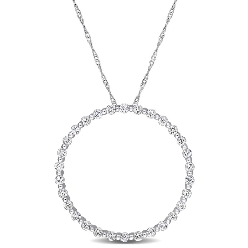 Women trendy pendant necklaces -Miadora 10k White Gold White Sapphire Circle of Life Bead Necklace