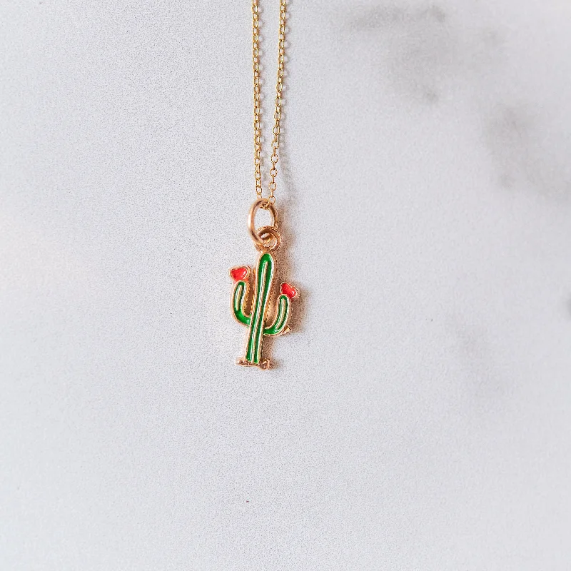 Affordable necklaces for women -Enamel Cactus Necklace