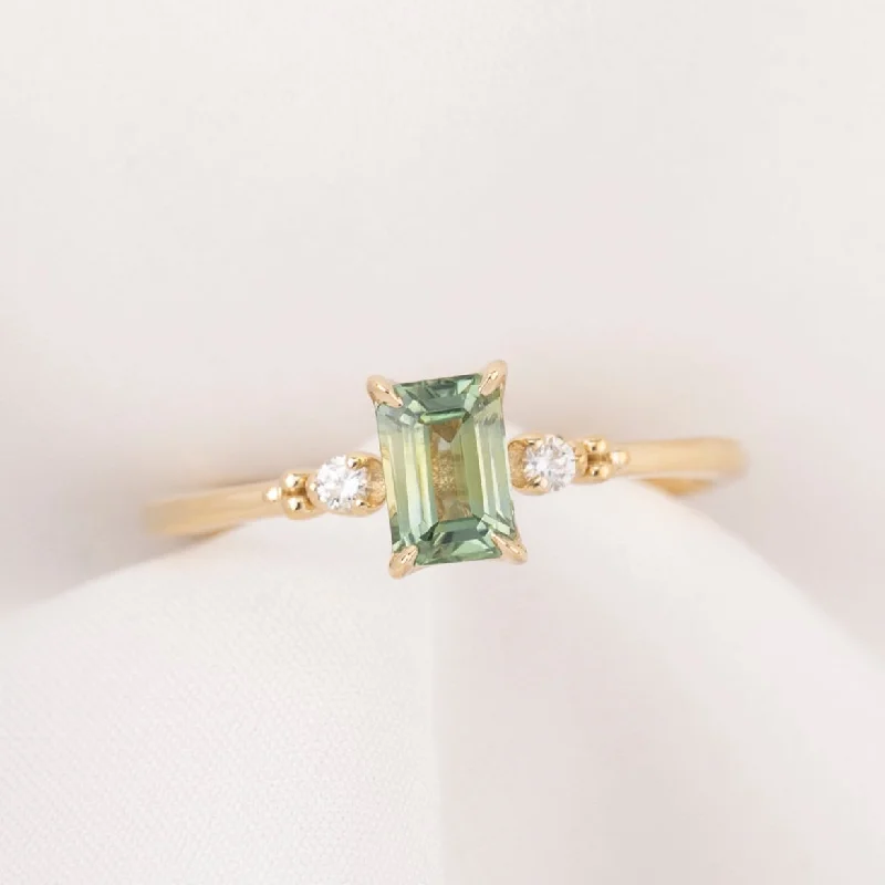 Women oversized engagement rings -Estel Ring 0.82ct Light Green Emerald Montana Sapphire, 14K Yellow Gold (One of a kind)