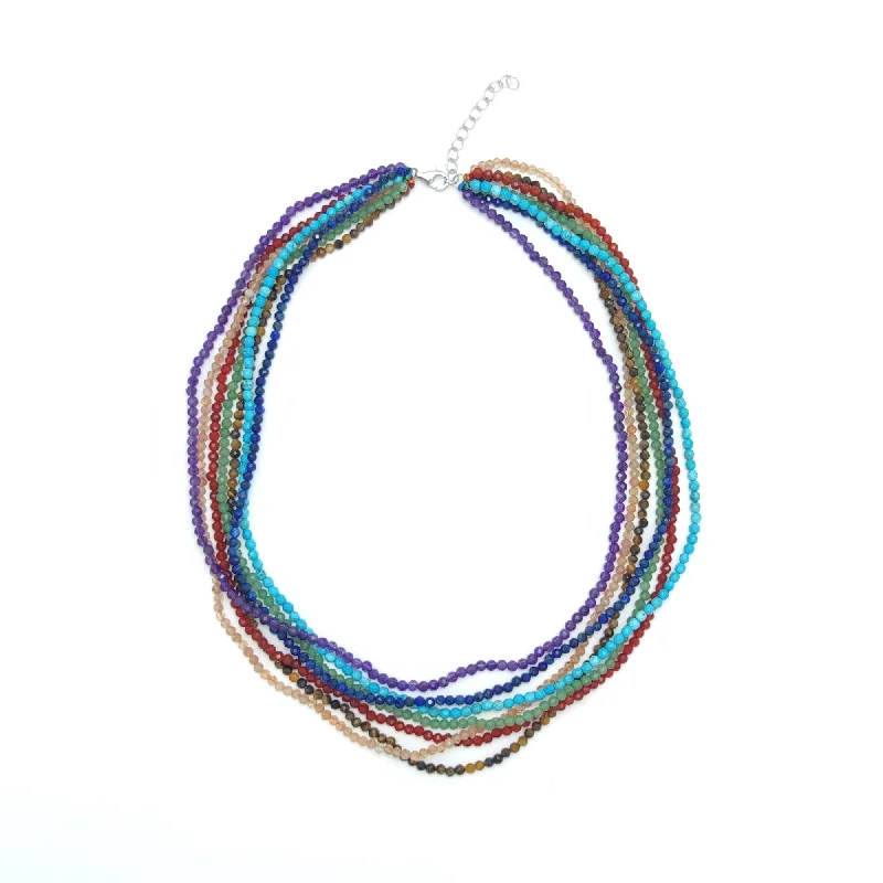 Women infinity symbol necklaces -Sterling Silver with Multi Gemstone Beaded Necklace - 18"