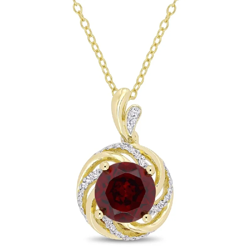 Custom necklaces for women -Miadora Yellow Plated Sterling Silver Garnet White Topaz Diamond Swirl Halo Necklace