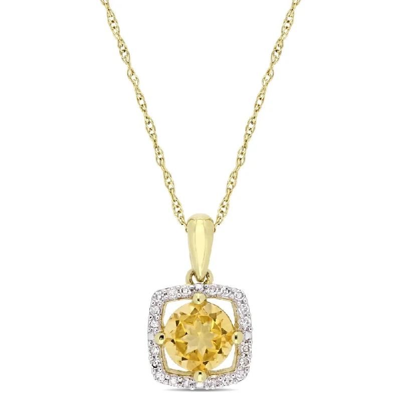 Women trendy necklaces -Miadora 10k Yellow Gold Citrine and 1/10ct TDW Diamond Floating Square Halo Dangle Necklace