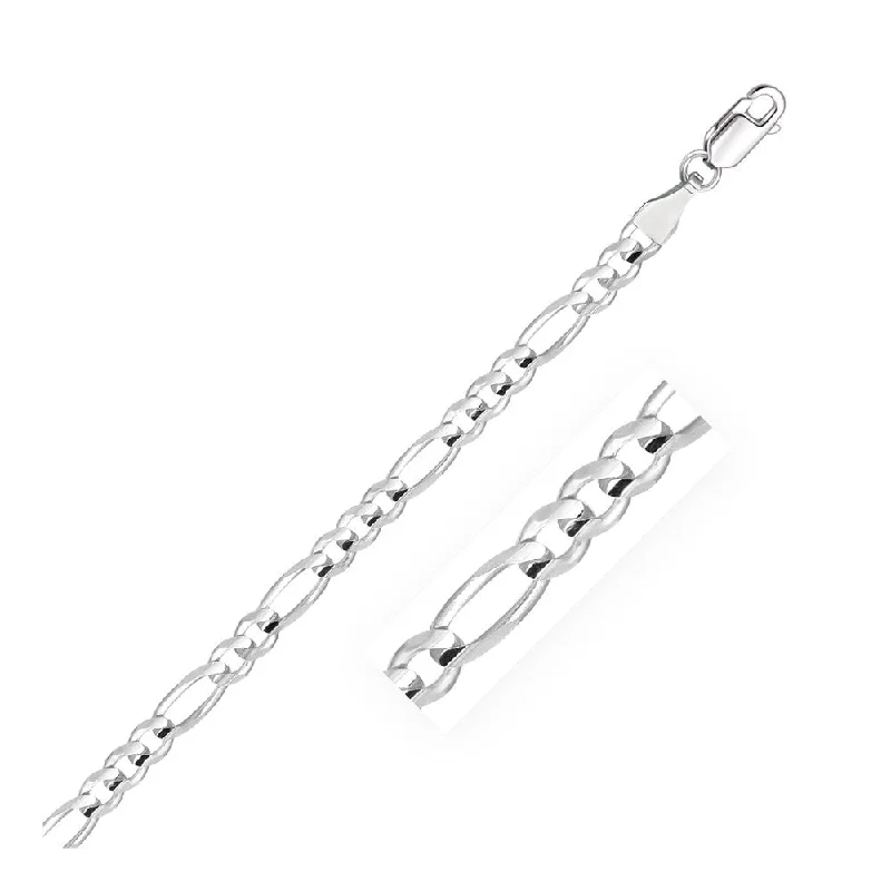 Women vintage-inspired bangles and bracelets -4.6mm 14k White Gold Solid Figaro Bracelet