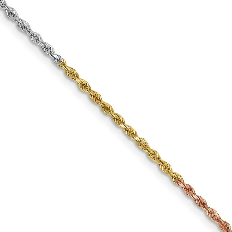 Women rose gold cuff bangles and bracelets -Curata 14k Tri Color Solid Gold 1.5mm Sparkle Cut Rope Chain Bracelet Lobster Claw