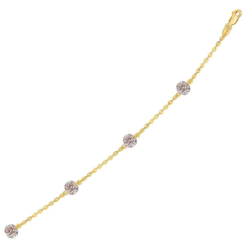 Women statement bangles and bracelets -14k Yellow Gold Bracelet with Crystal Studded Ball Stations