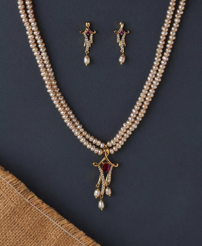 Diamond necklaces for women -Traditional Real Pearl Necklace Set