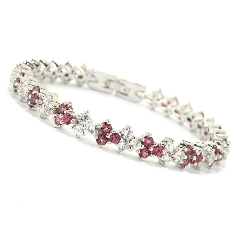 Women crystal bangles and bracelets -Sterling Silver 12ct Pink Tourmaline and Diamond-cut Natural White Zircon Small Chevron Bracelet, 7.25-inch